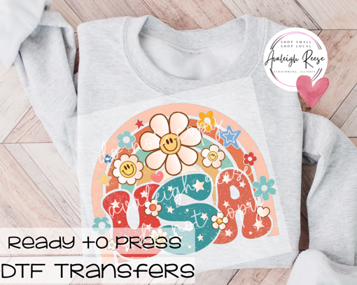 USA Daisy Rainbow DTF Transfer