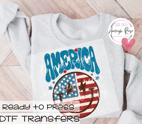 America Flag Smiley DTF Transfer