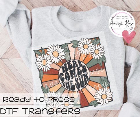 Here Comes The Sun Daisy Retro DTF Transfer
