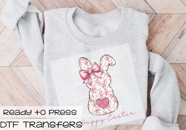 Pink Floral Bunny DTF Transfer