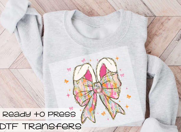 Bunny Ears with Brushstroke Bow DTF Transfer