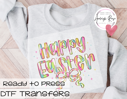 Happy Easter Brushstroke with Bow DTF Transfer