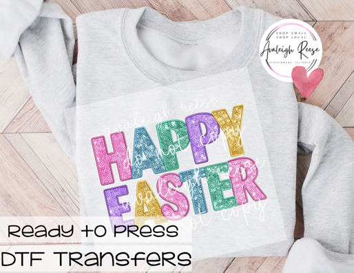 Happy Easter Faux Sequins DTF Transfer