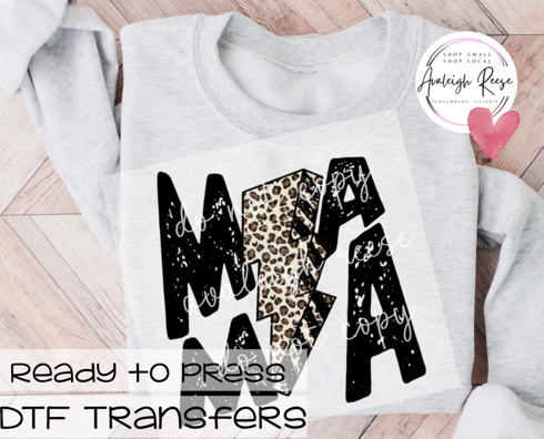 Mama Lightning Bolt Leopard/Black  DTF Transfer