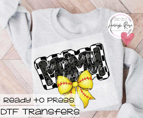 Mama Black Checkered Softball DTF Transfer