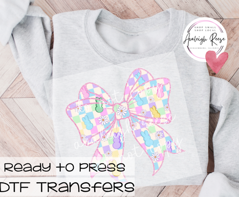 Easter Peep Checkered Bow DTF Transfer