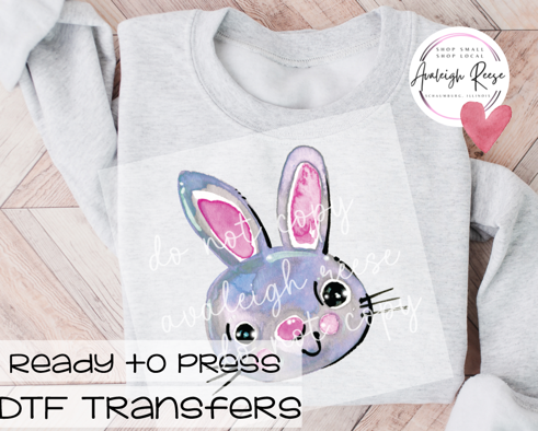 Watercolor Bunny Blue  DTF Transfer