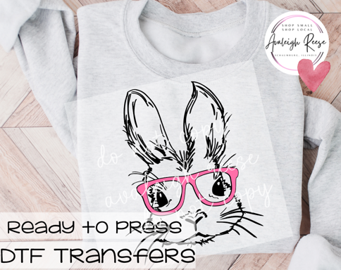 Bunny with Pink Glasses  DTF Transfer