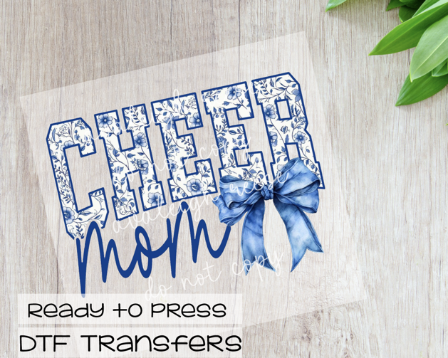 Cheer Mom Blue Floral DTF Transfer