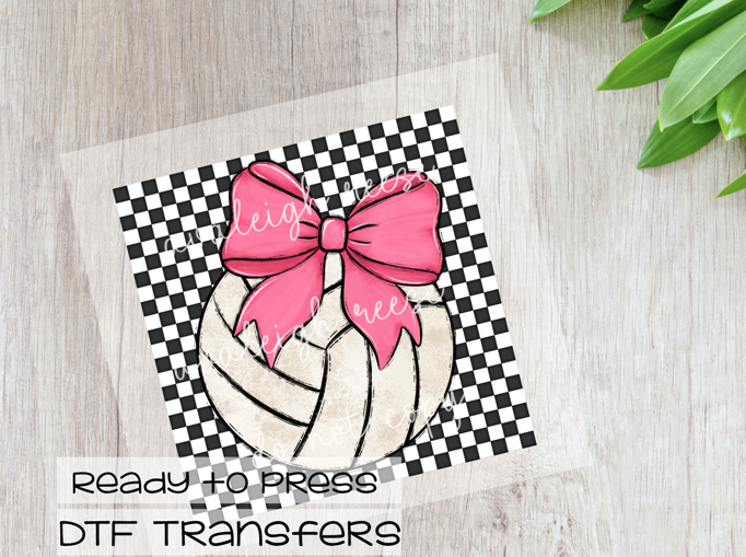 Volleyball Pink Bow Checkered DTF Transfer
