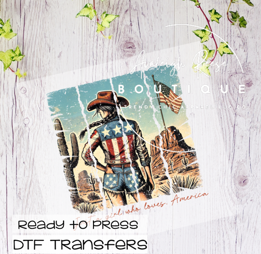 Just a Girl Who Loves America DTF Transfer