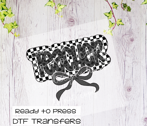 Teacher Black Checkered Coquette DTF Transfer