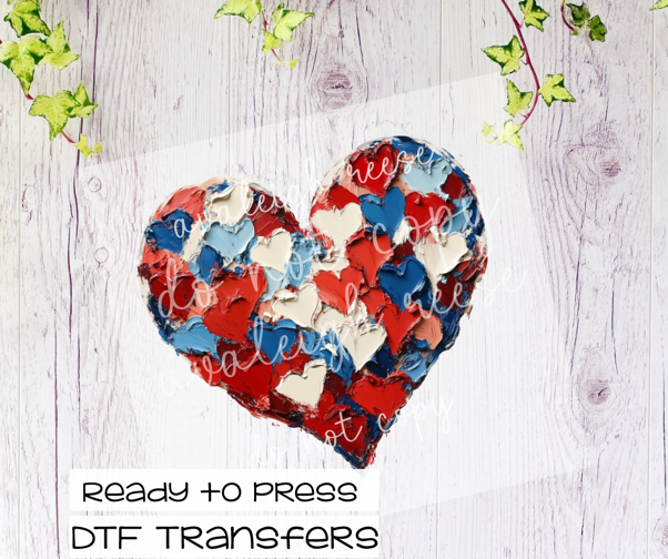 Smudge Heart Red White Blue DTF Transfer