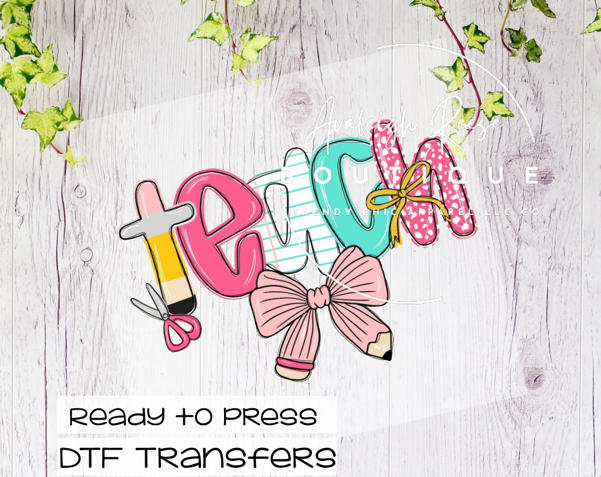 Teach Pencil Bow DTF Transfer
