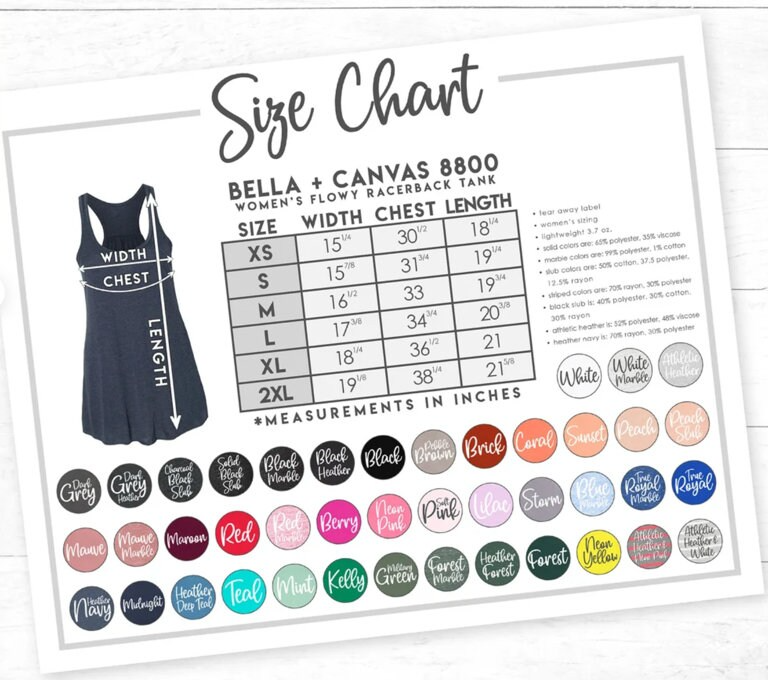 the size chart for a women's tank top