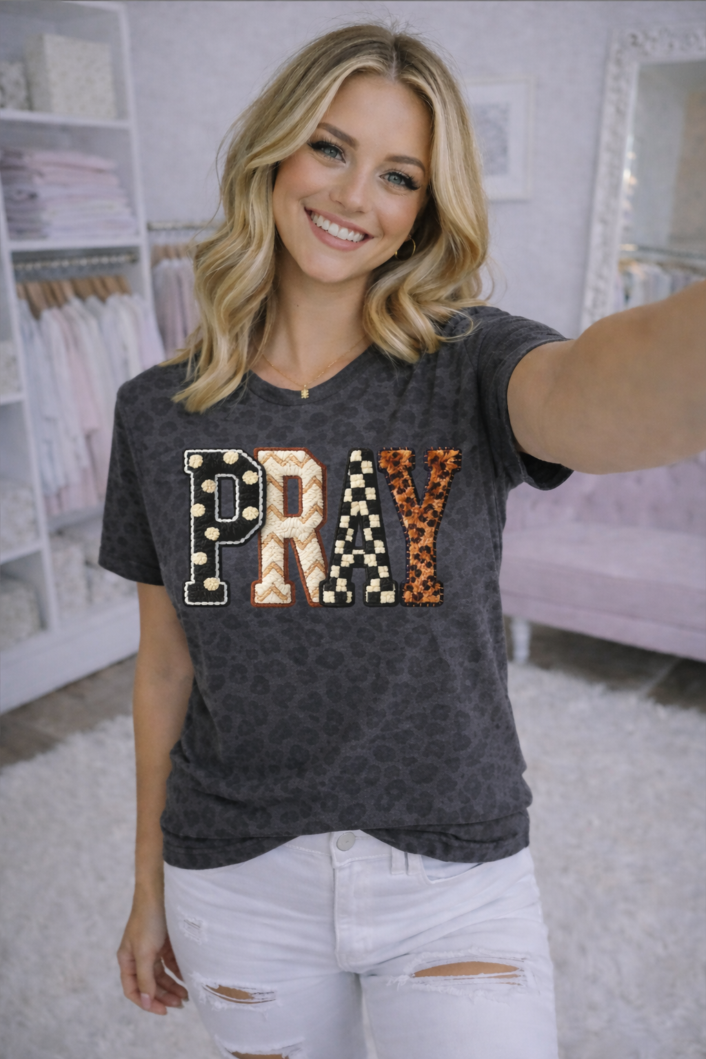 Faux Embroidered Pray Sweatshirts & T-Shirts