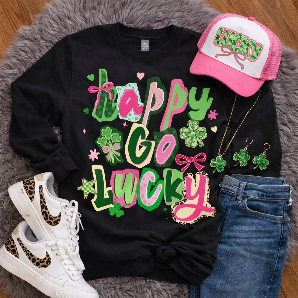 Happy Go Lucky Sweatshirt or Tee