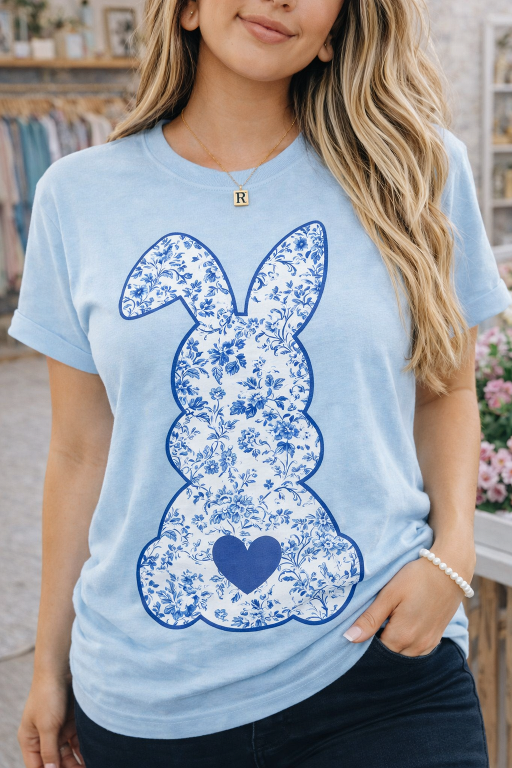 Blue Floral Bunny T-Shirts & Sweatshirts