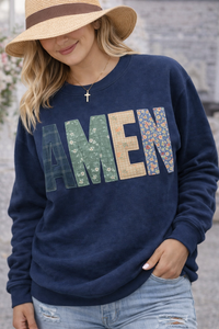 Faux Embroidered Patchwork Amen Sweatshirts & T-Shirts