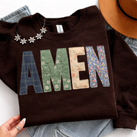 Faux Embroidered Patchwork Amen Sweatshirts & T-Shirts