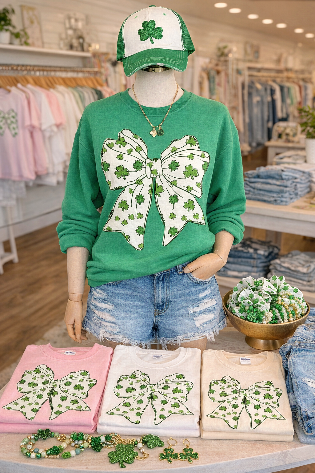 Shamrock Bow Sweatshirt or Tee