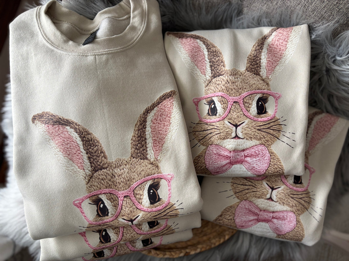 Faux Embroidered  Bunny T-Shirts & Sweatshirts