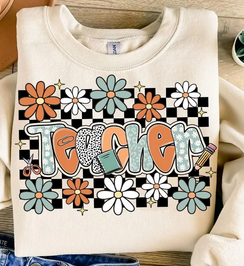 Teacher Floral Checkered Sweatshirts & T-Shirts