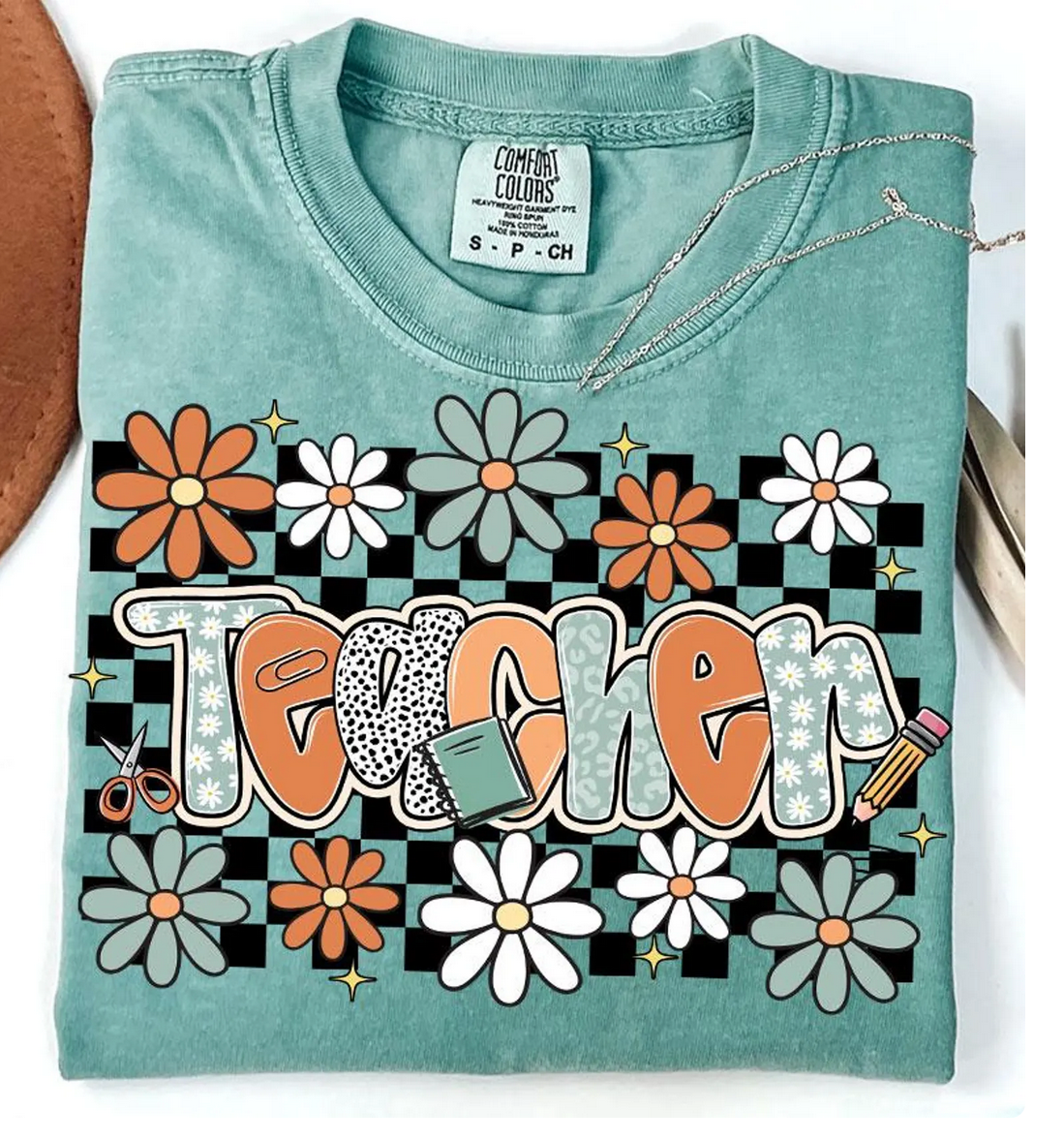 Teacher Floral Checkered Sweatshirts & T-Shirts