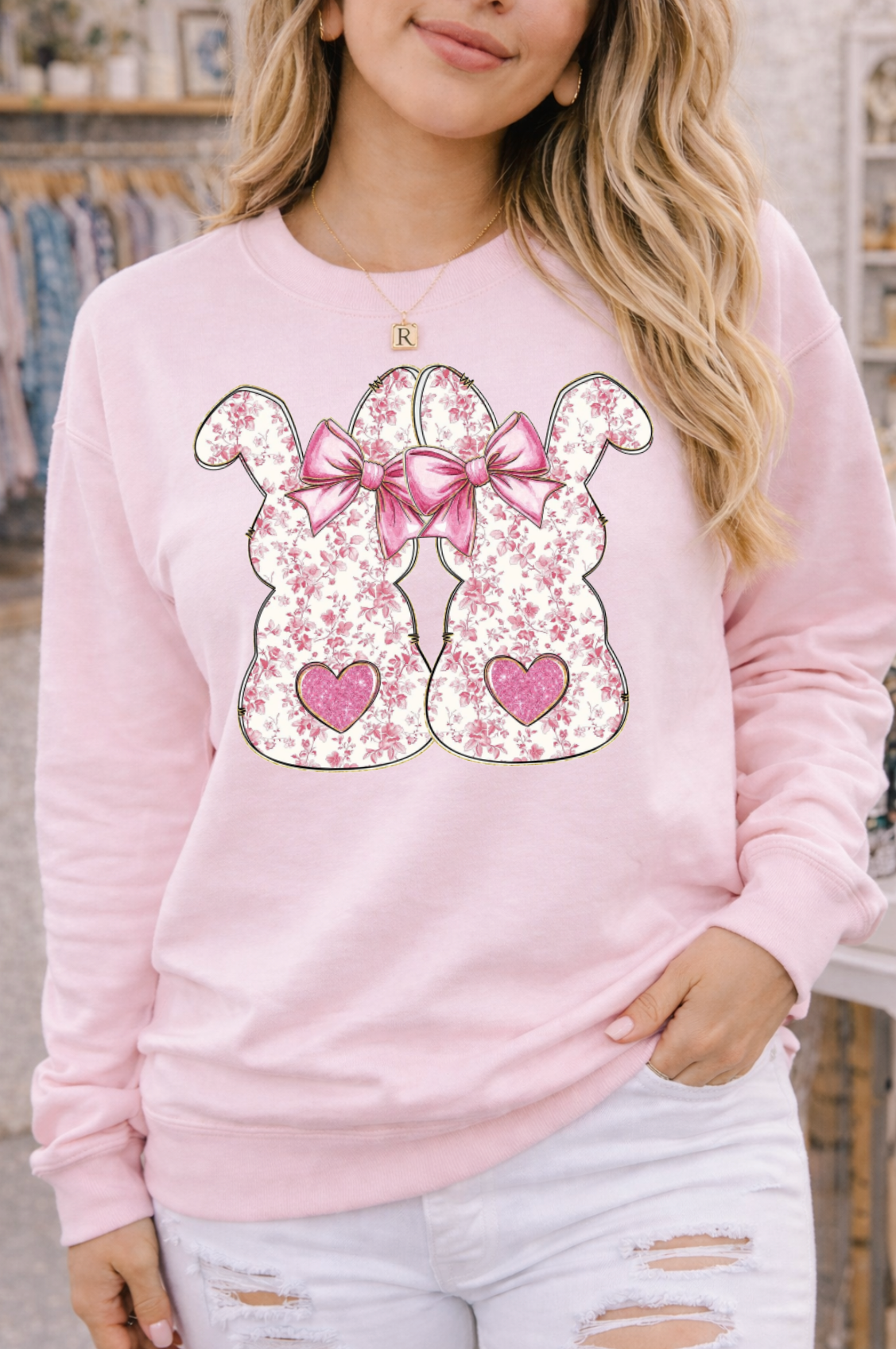 Pink Floral Double Bunny T-Shirts & Sweatshirts