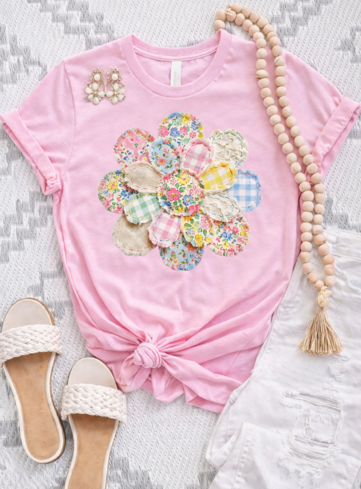 Faux Patchwork Flower Sweatshirts & T-Shirts