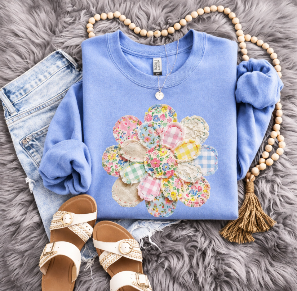 Faux Patchwork Flower Sweatshirts & T-Shirts