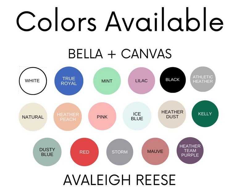 the colors available for the bella + canvas collection