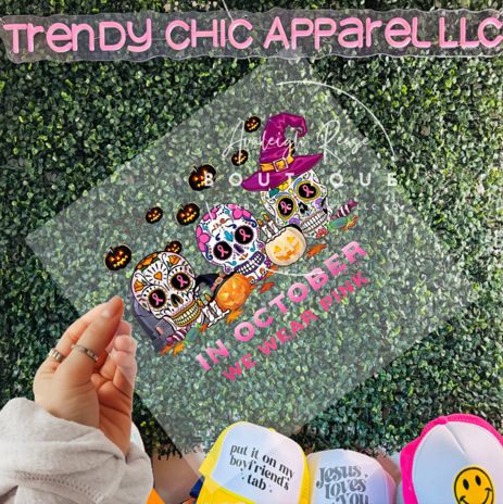 In October We Wear Pink Sugar Skull Trio DTF Transfer