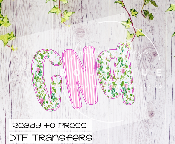 CNA Pink Floral/Stripes DTF Transfer