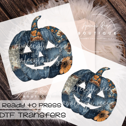 Denim Pumpkin Striped Transfer