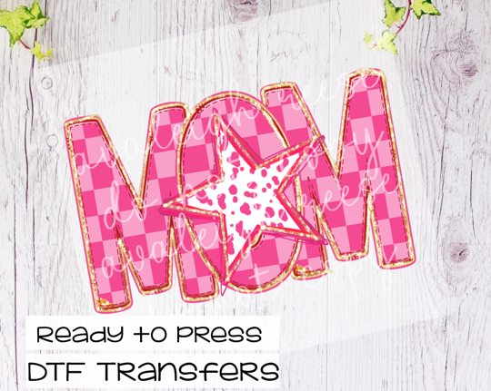 Mom Checkered Pink with Star DTF Transfer