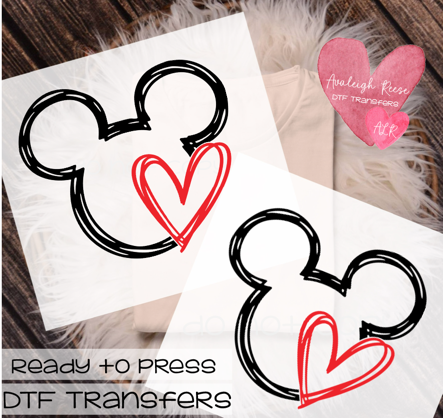 Mickey Ears with Heart DTF Transfer