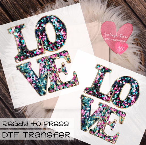 LOVE faux sequins DTF Transfer