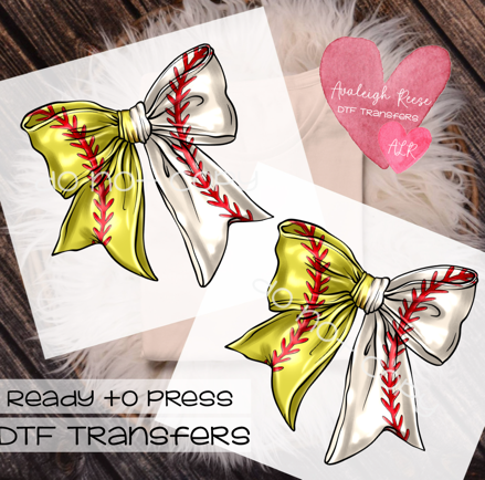 Baseball/Softball bow coquette DTF Transfer