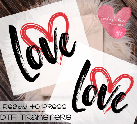 Brushstroke Love with heart DTF Transfer