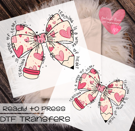 Valentine Teacher Pencil Bow DTF Transfer