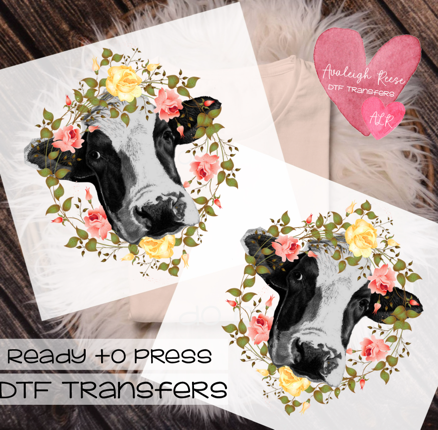 Floral Cow DTF Transfer