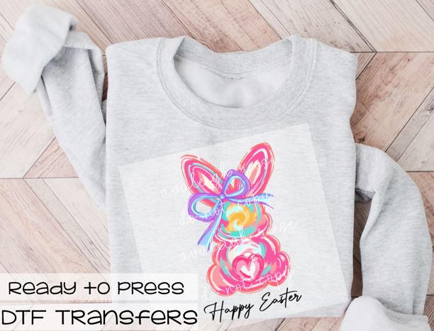 Colorful Swirl Bunny DTF Transfer