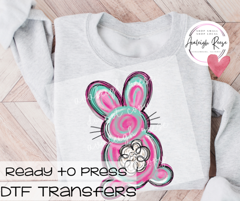 Pink Swirl Bunny DTF Transfer