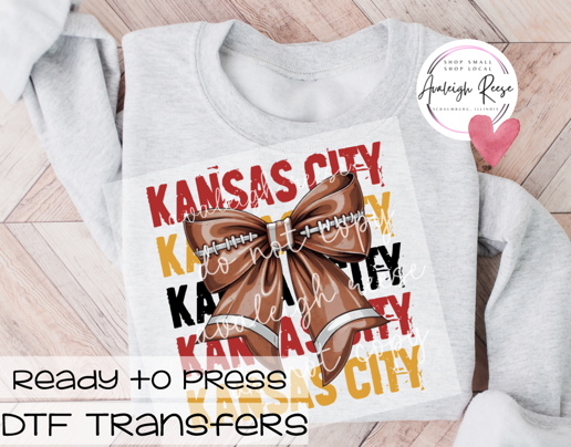 Kansas City Stacked Football Bow DTF Transfer