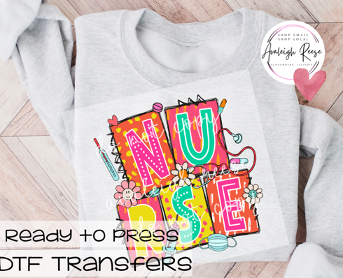 Nurse Colorful Blocks DTF Transfer