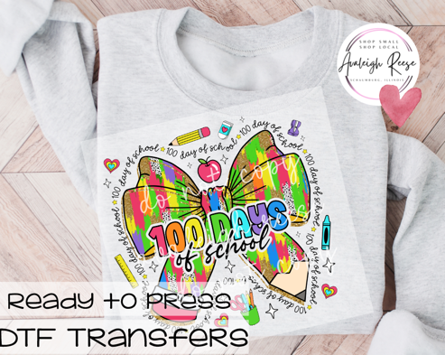 100 Days of School Rainbow Bow DTF Transfer