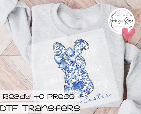 Blue Floral Bunny DTF Transfer