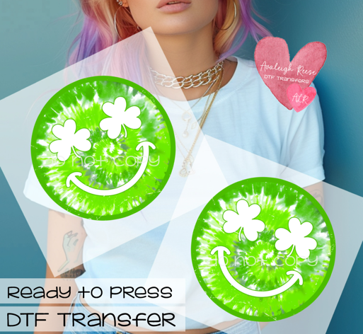 Tie Dye St Patricks Day Smiley Face  DTF Transfer