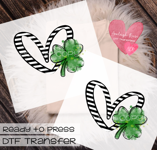 Striped Heart with Shamrock DTF Transfer